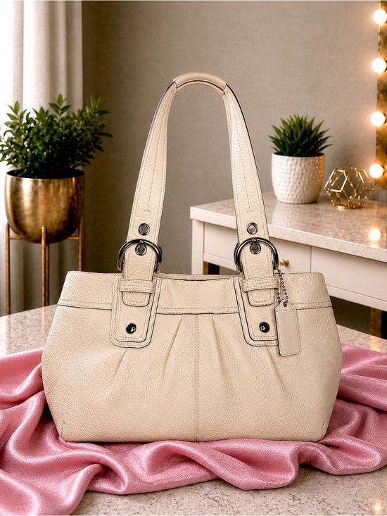 Coach Handbags - Coach Cream Leather Shoulder Bag with Silver Hardware